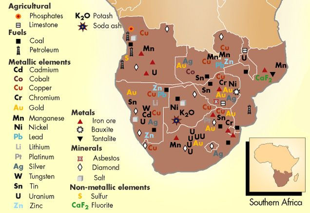Natural resource map of southern Africa covering San territories