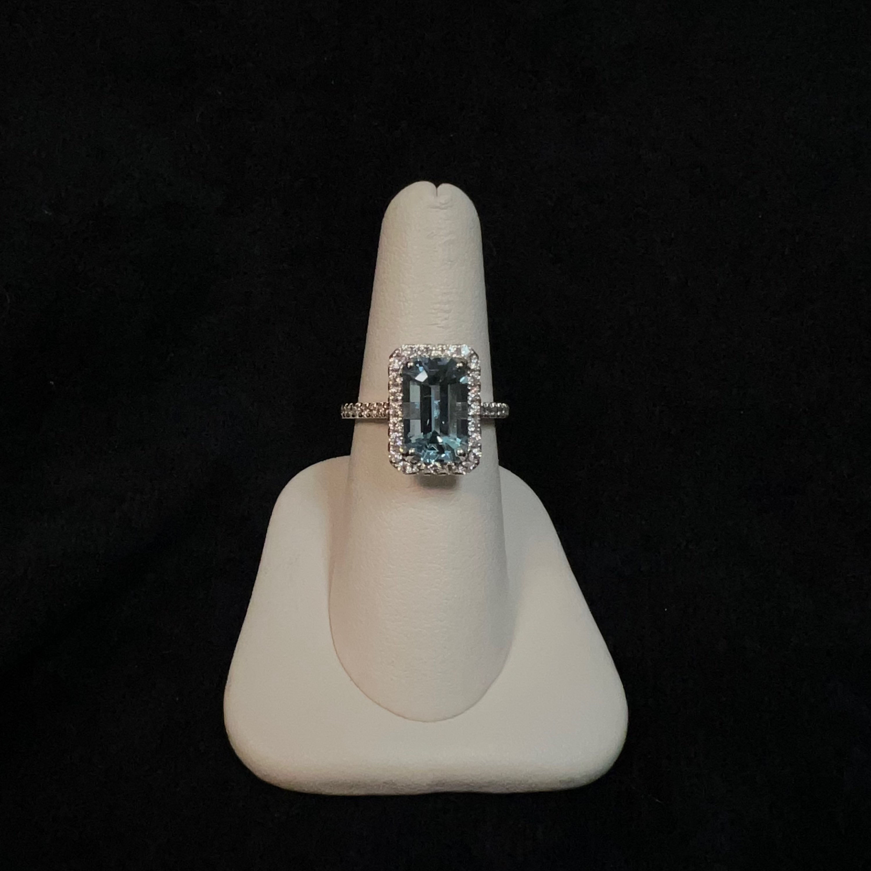Aquamarine Halo Ring
