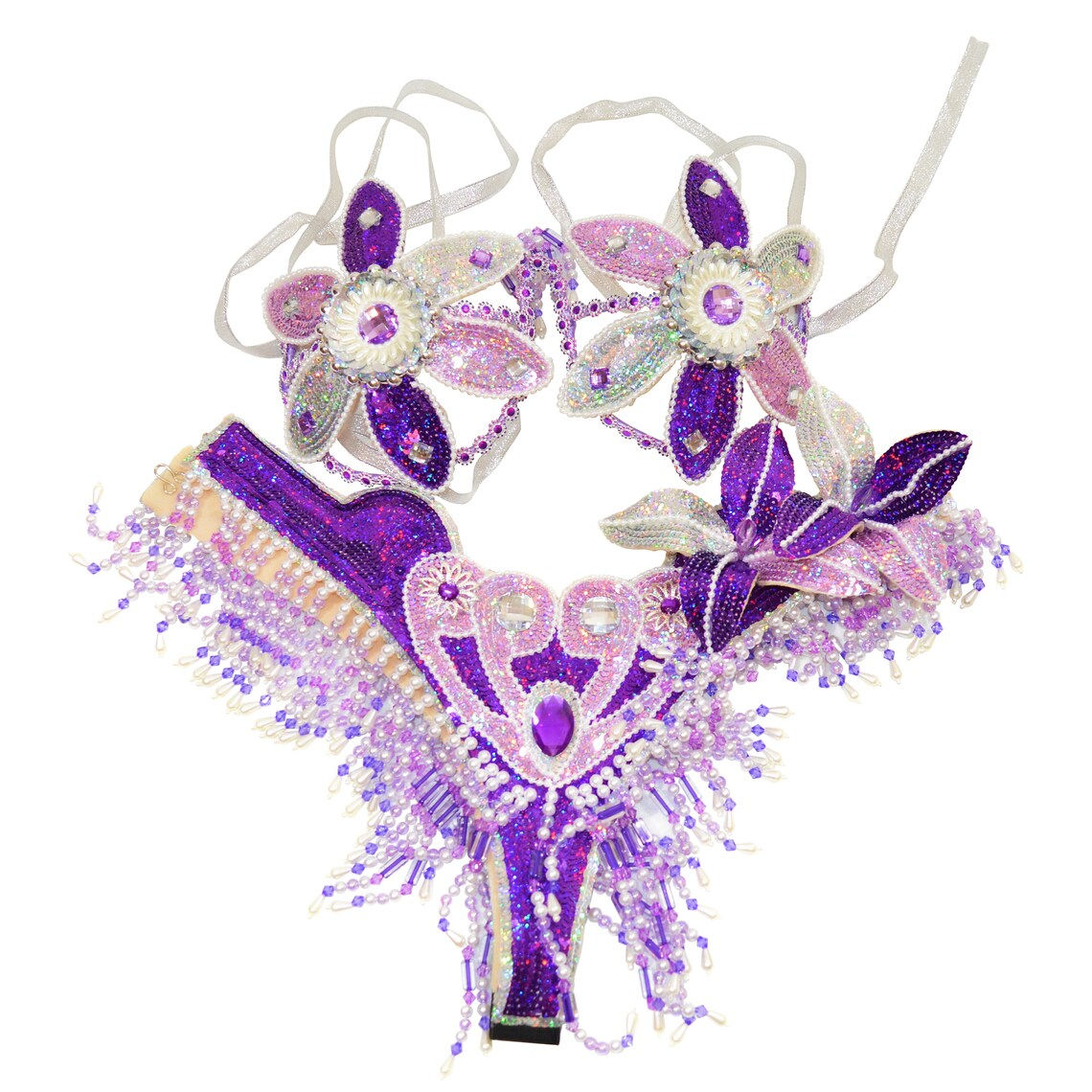 Samba Show girl Bra bikini brazilian Purple/Lilac/Silver Belly dance costume