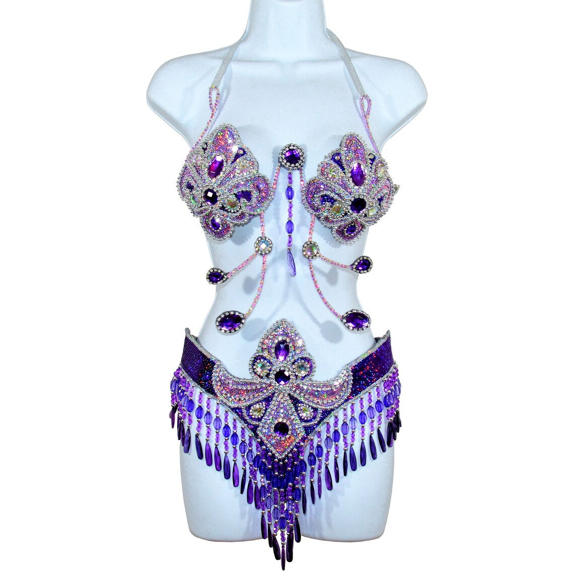 Samba Bra bikini brazilian set Purple/Silver dance carnival costume custom made