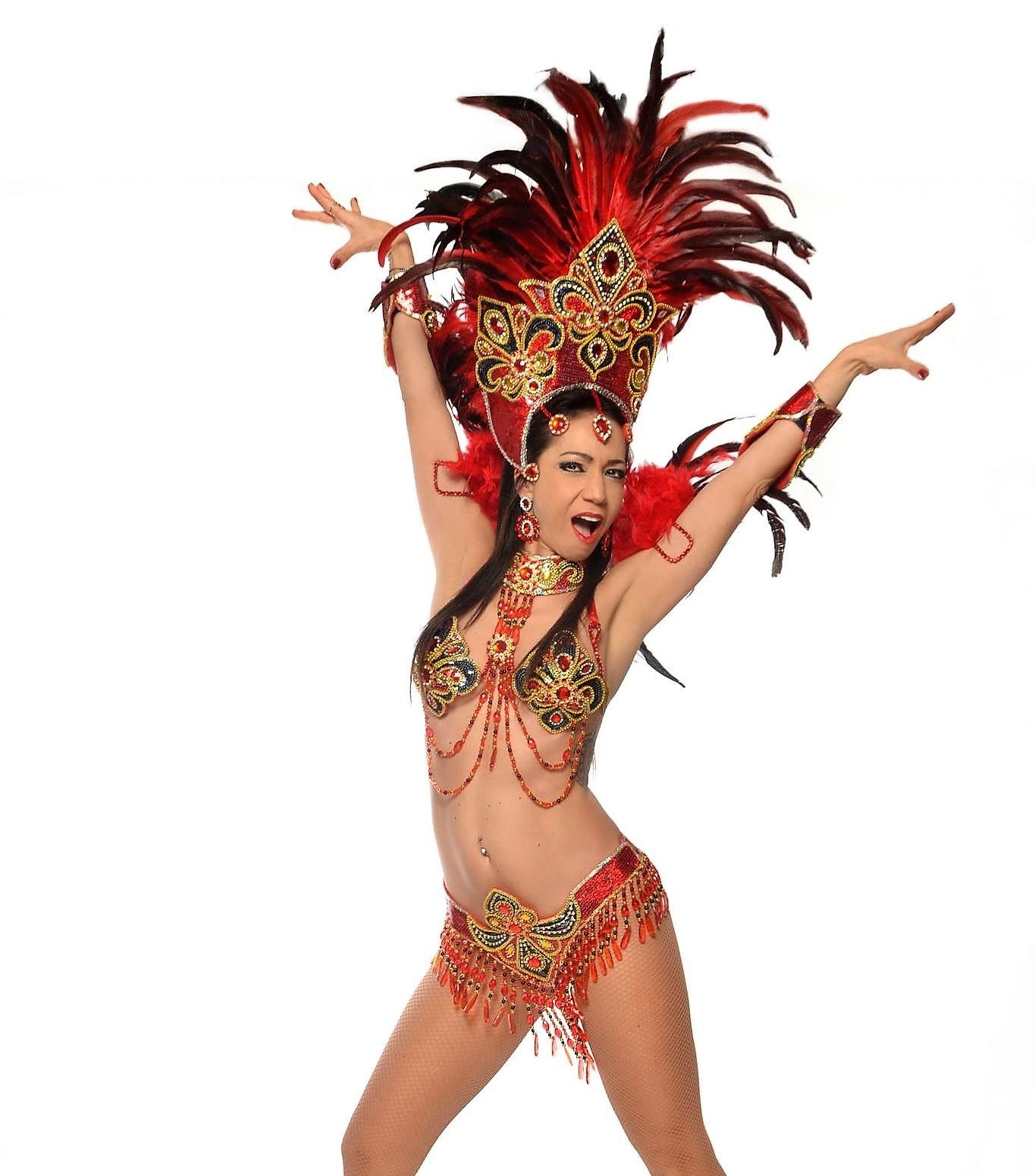 SAMBA dance COSTUME red/black/gold brazilian Rio carnival Lux bikini/Show