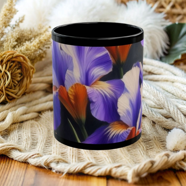 Thumbnail: The Stylish Black Mug for Flowers Lovers: A Captivating Iris Flowers Painting