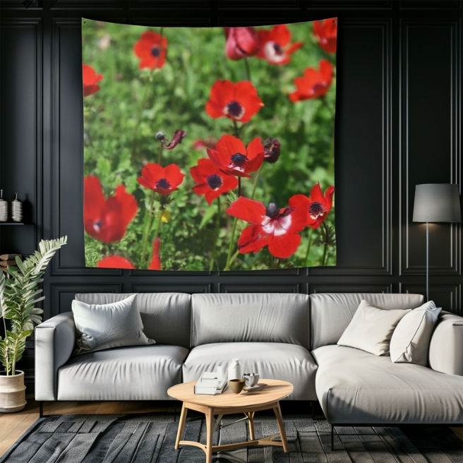 Thumbnail: Red Anemone Flowers Photo Wall Tapestry: A Unique Delight for Nature Lovers