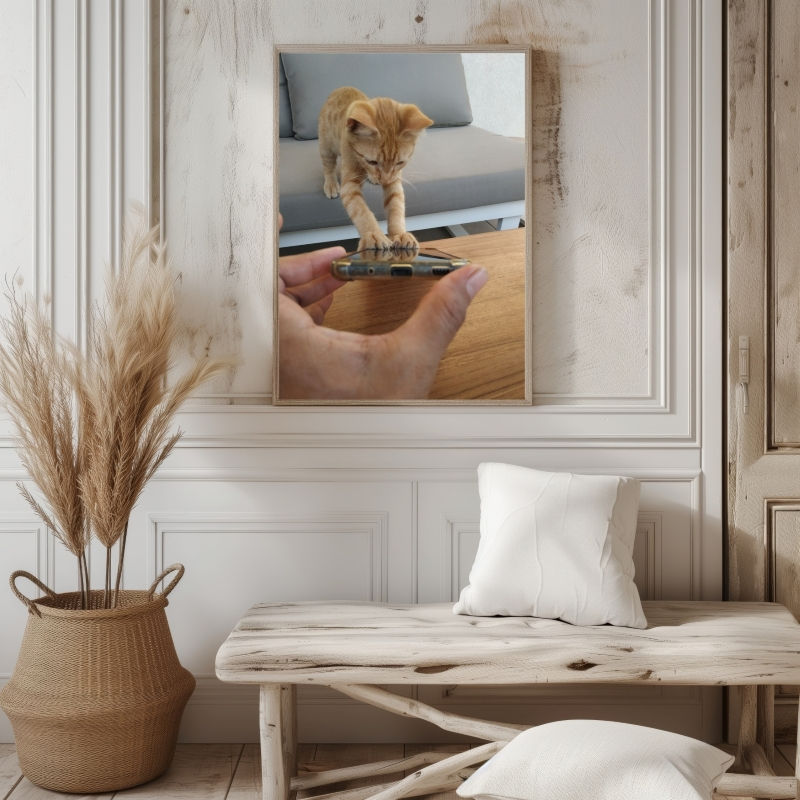 Thumbnail: Unique Gift for Her or Him: Vertical Kitten With Smartphone Photo Poster
