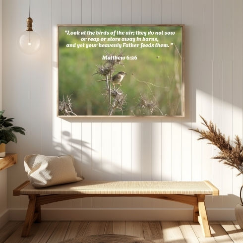 Thumbnail: Matte Poster with a Photo from Israel: Bird and Inspiring words - Bible Quote 