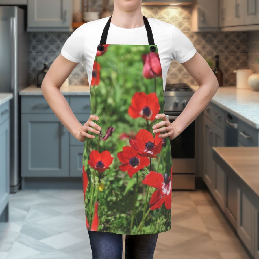 Thumbnail: Stylish Red Anemone Flowers Photo Apron: Unique Gift Idea for Dad or Mom