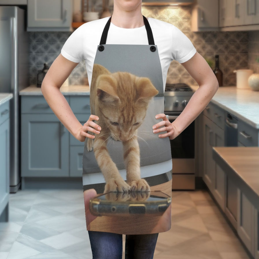 Thumbnail: The Perfect Cool Gift for Him or Her: An Apron with Photo of Kitten & Smartphone
