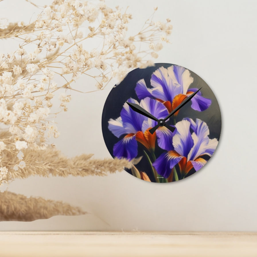 Thumbnail: Stylish Acrylic Wall Clock with Iris Flowers Painting for Your Home Decor 