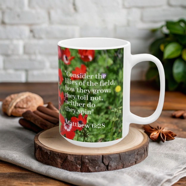 Thumbnail: Anemone Flowers Photo Mug & biblical quote: A Spiritual Gift for  Lenten Season