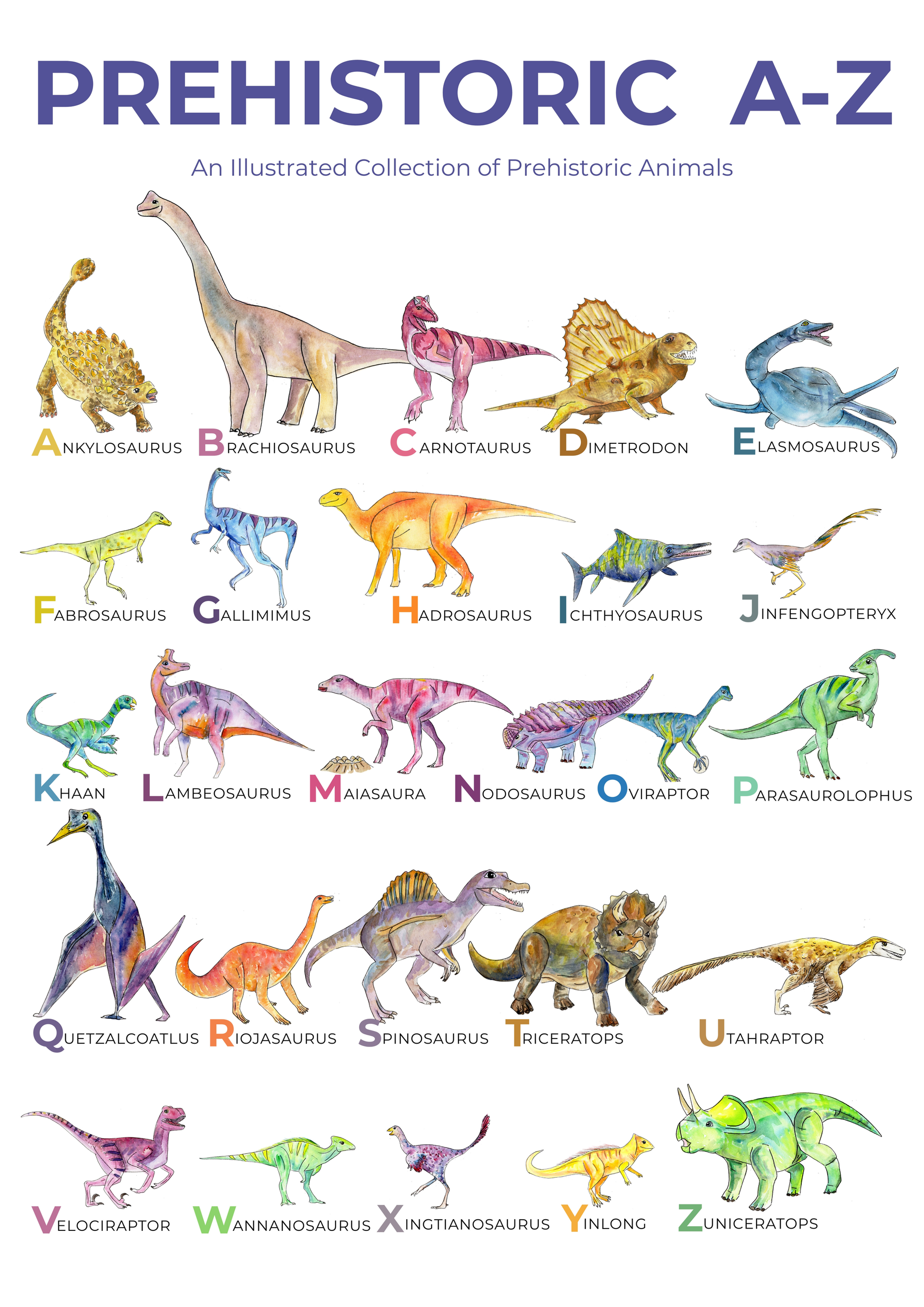 Prehistoric A-Z | The Complete Dinosaur Alphabet Poster