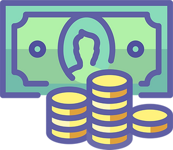 clipart of 3 stacks of coins and green bill