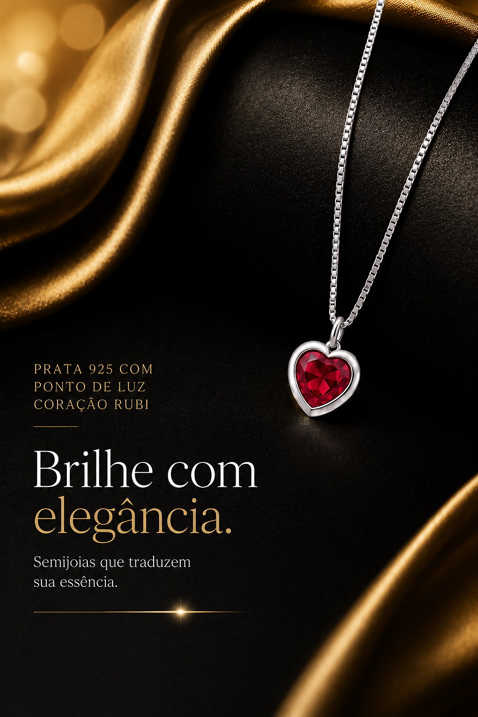 Miniatura: Colar Ponto Luz Coração Vermelho Rubi