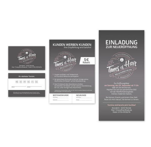 mehrere Printmedien für den Friseurladen Times of Hair