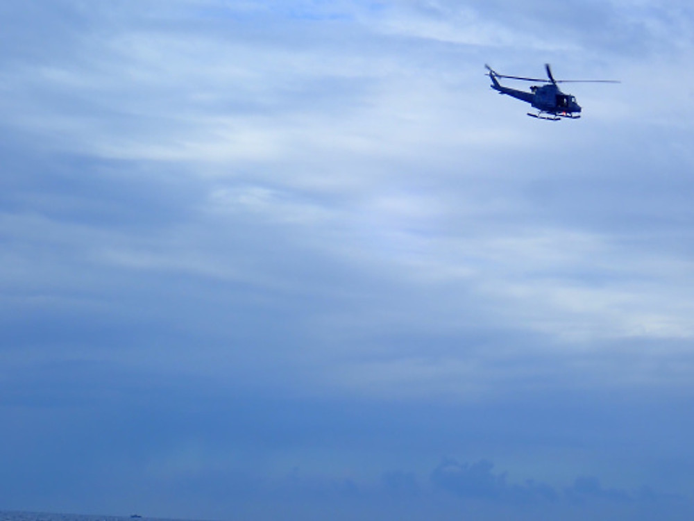 The Coast Guard helicopter is a welcome sight