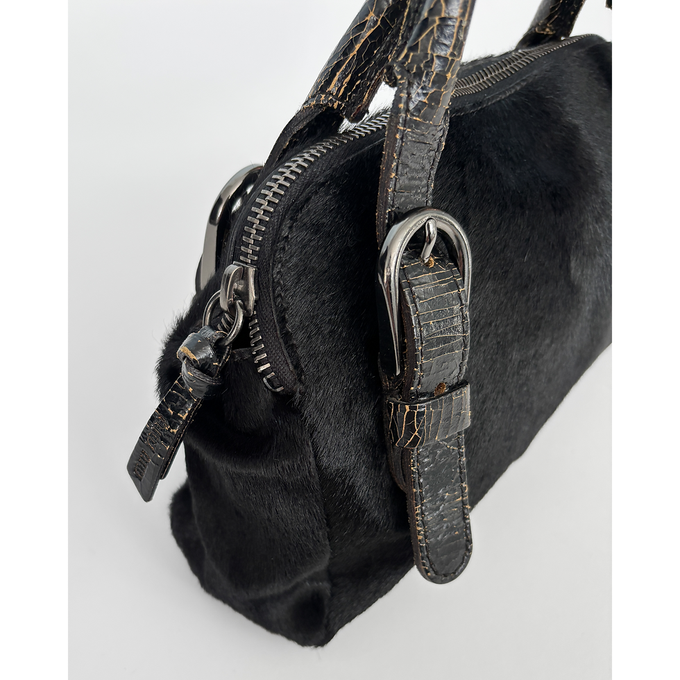 Thumbnail: VINTAGE MIU MIU BLACK CALF FUR HANDBAG