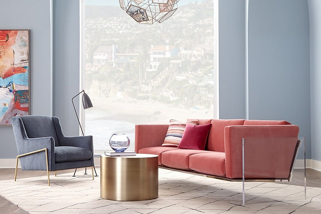 Thayer Coggin room setting featuring floating couch
