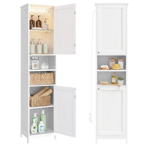 VASAGLE Slim Bathroom Storage Cabinet with Lights