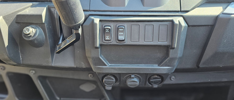 Interior view focusing on the steering wheel and instrument panel of the 2022 Polaris Ranger 1000 XP High Lifter.