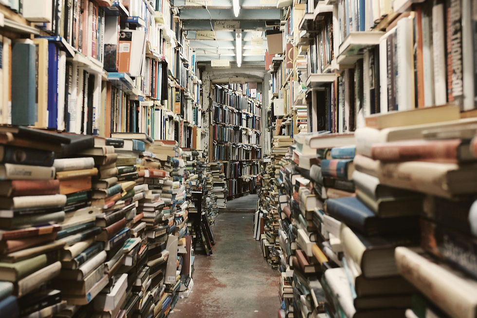 Crowded Bookstore Aisle