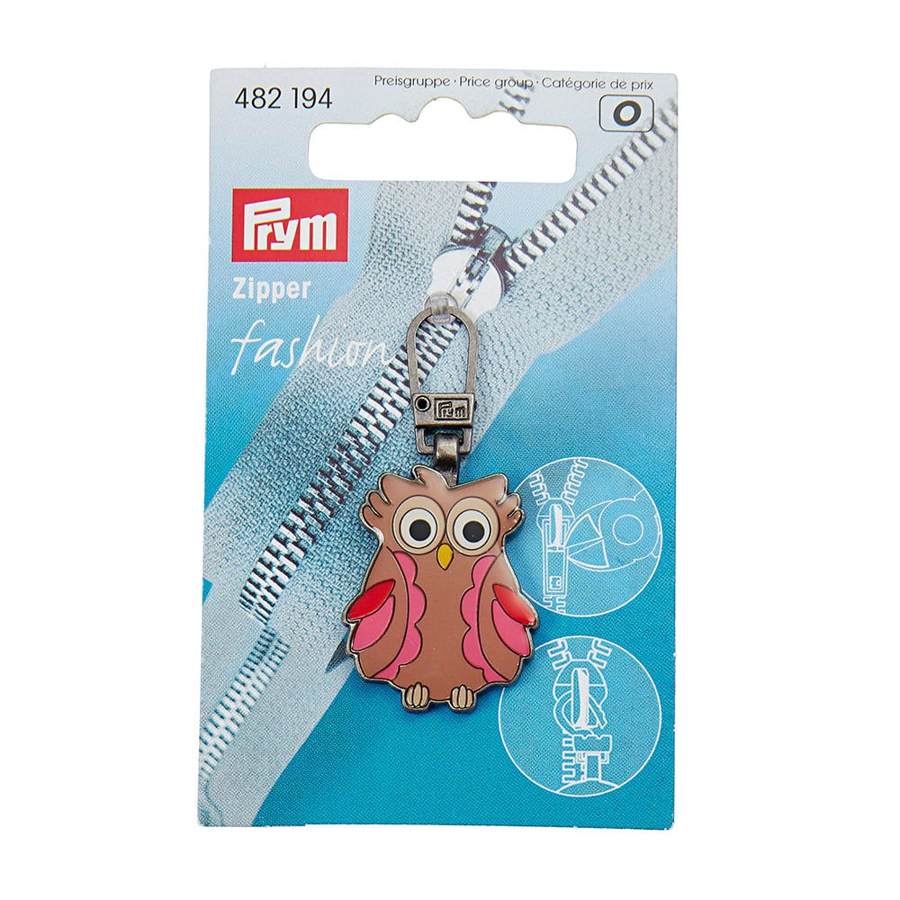 Prym Zip Puller Glidelåstrekker 1stk – Ugle brun/pink