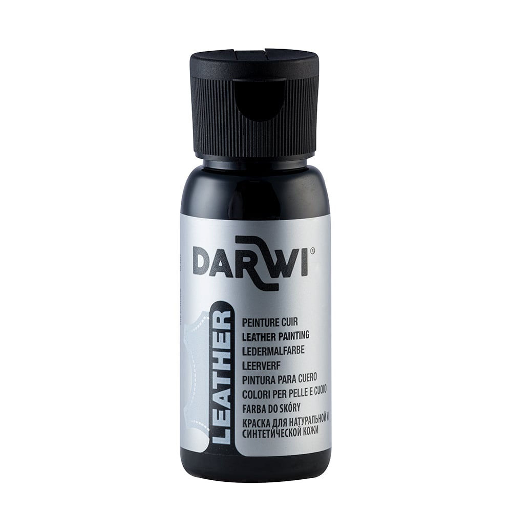 Darwi Leather Lærmaling – 50ml –100 Black Dekkende farge til ekte og syntetisk