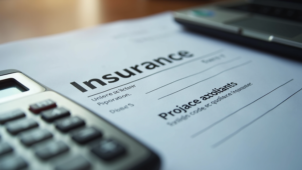 Close-up view of a calculator and insurance documents on a desk