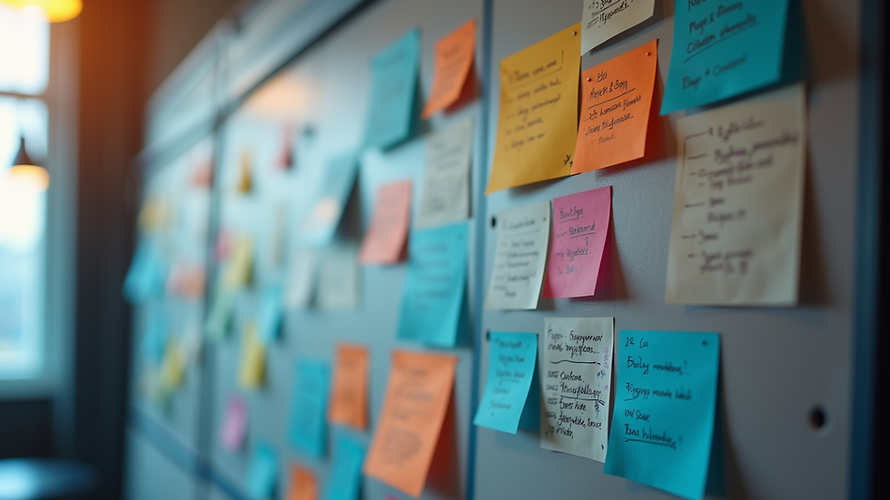 Eye-level view of a colorful digital marketing strategy board