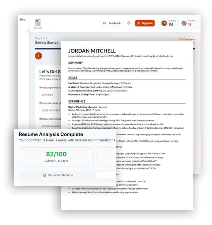 Close-up view of a printed resume with highlighted keywords and skills
