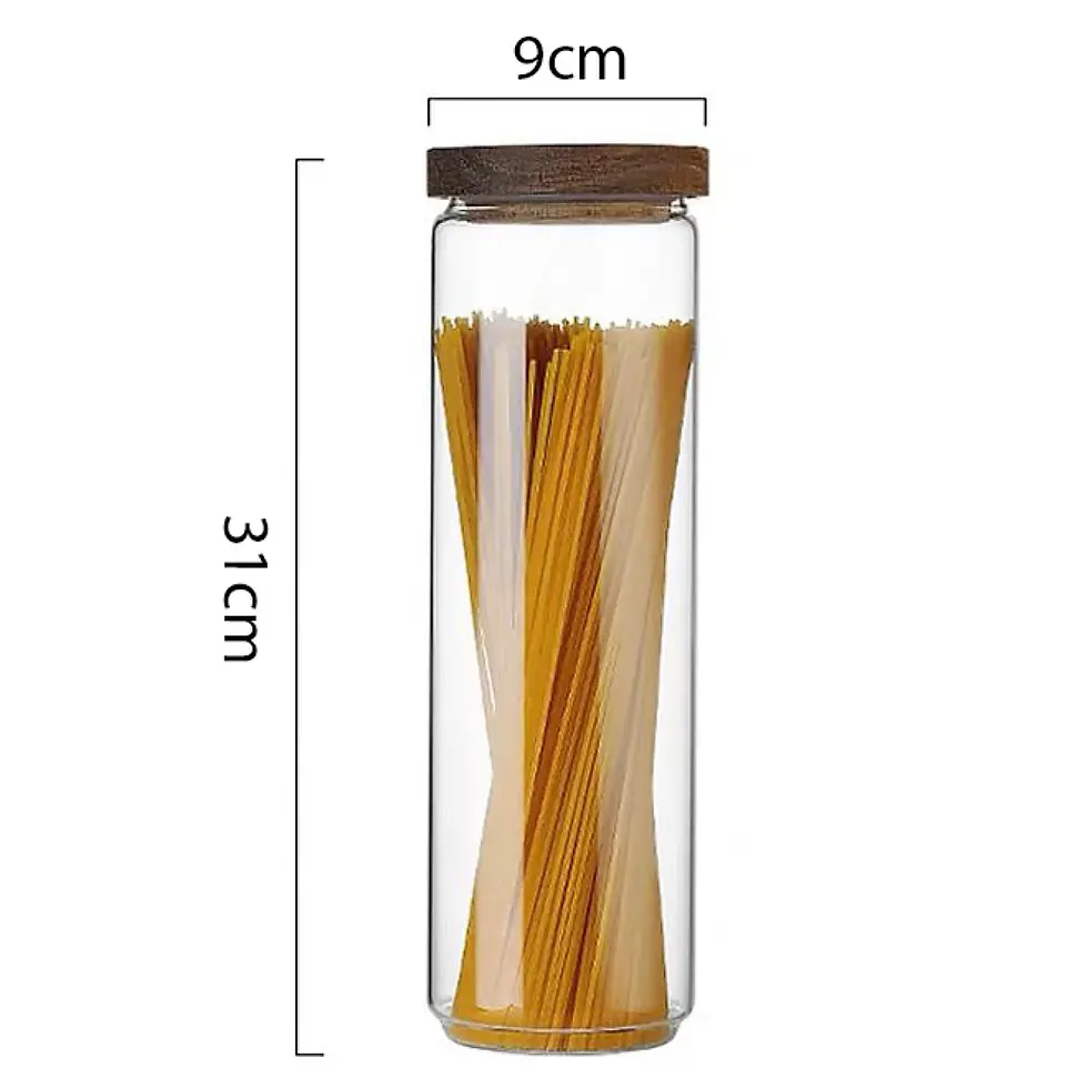 Miniatura: Frasco vidrio con tapa acacia (5 tamaños)