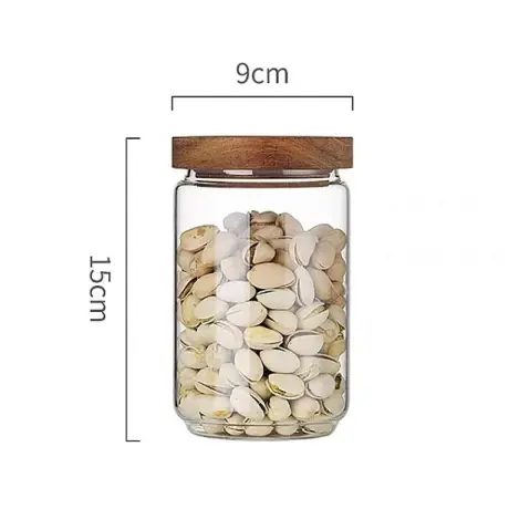 Miniatura: Frasco vidrio con tapa acacia (5 tamaños)