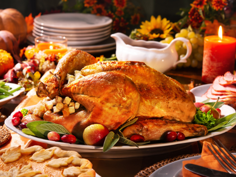 Table full of Thanksgiving Food.