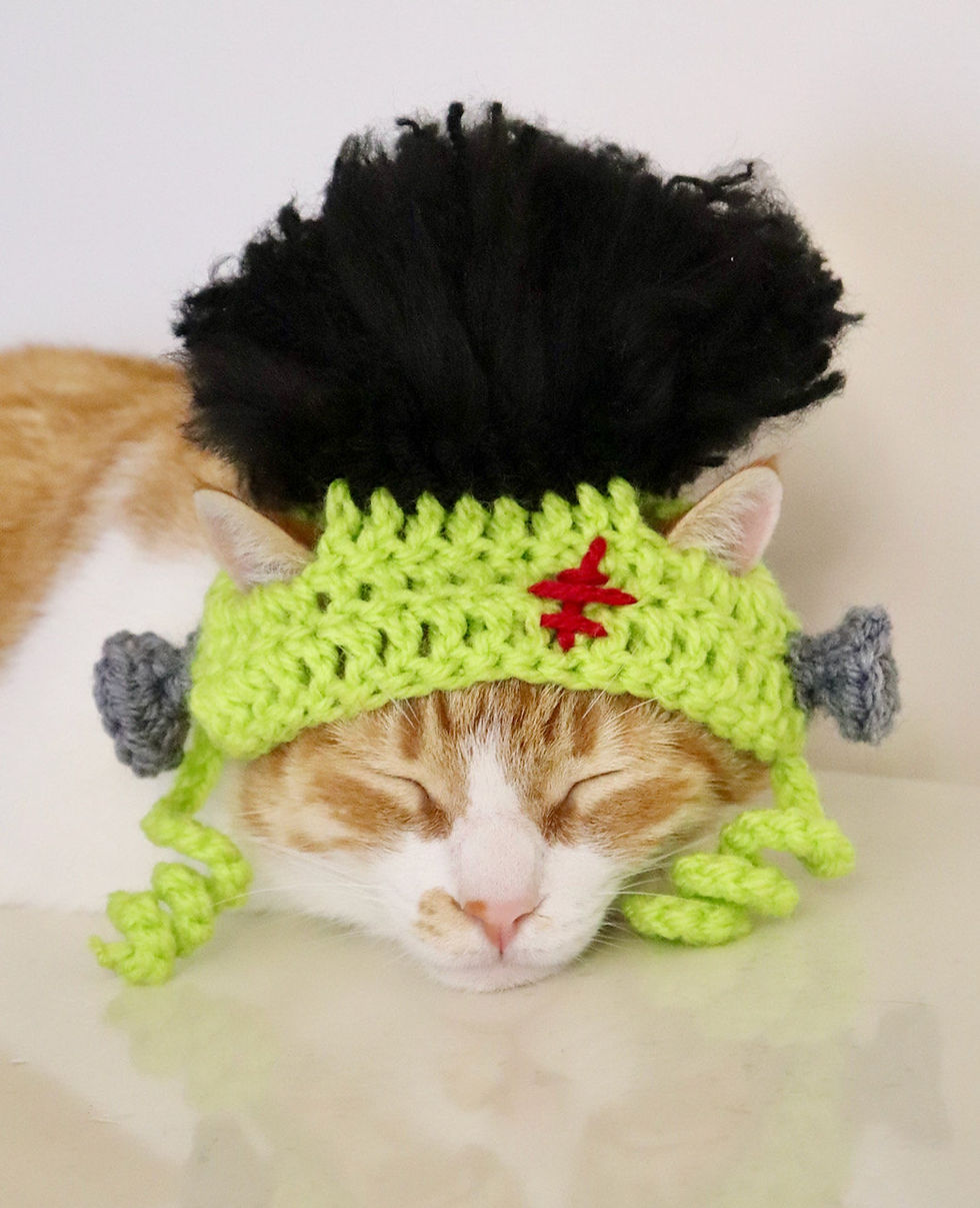 Thumbnail: Frankenstein Cat Hat Crochet Pattern