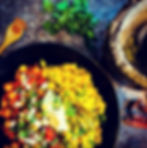 Chana Masala, Vegetable Pulao, and Raitha