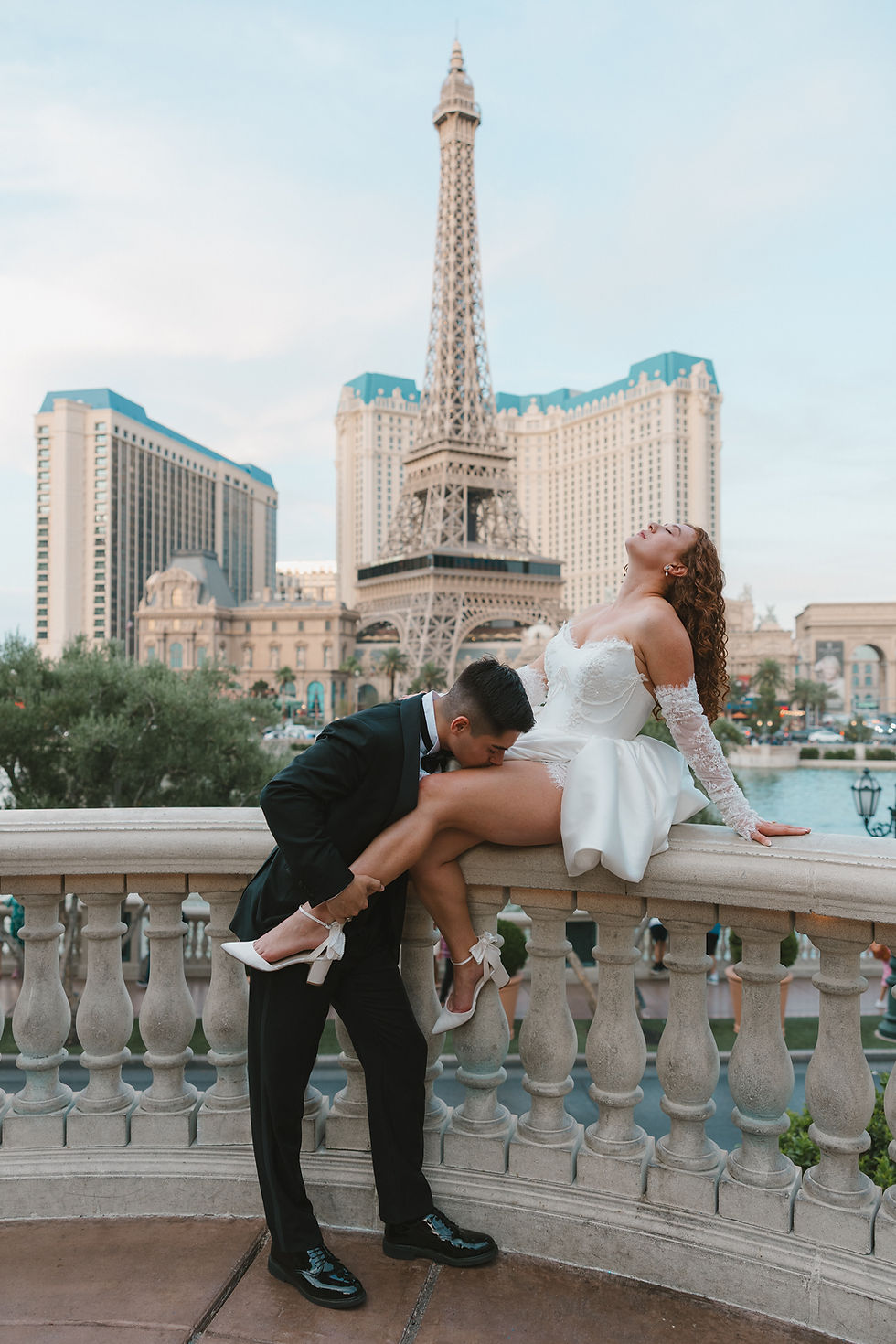 elopement wedding shoot in front of Bellagio Fountains Las Vegas