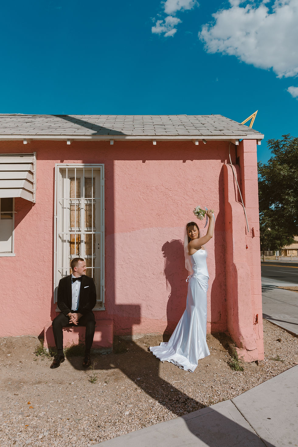 pink vintage elopement mid century modern style shoot