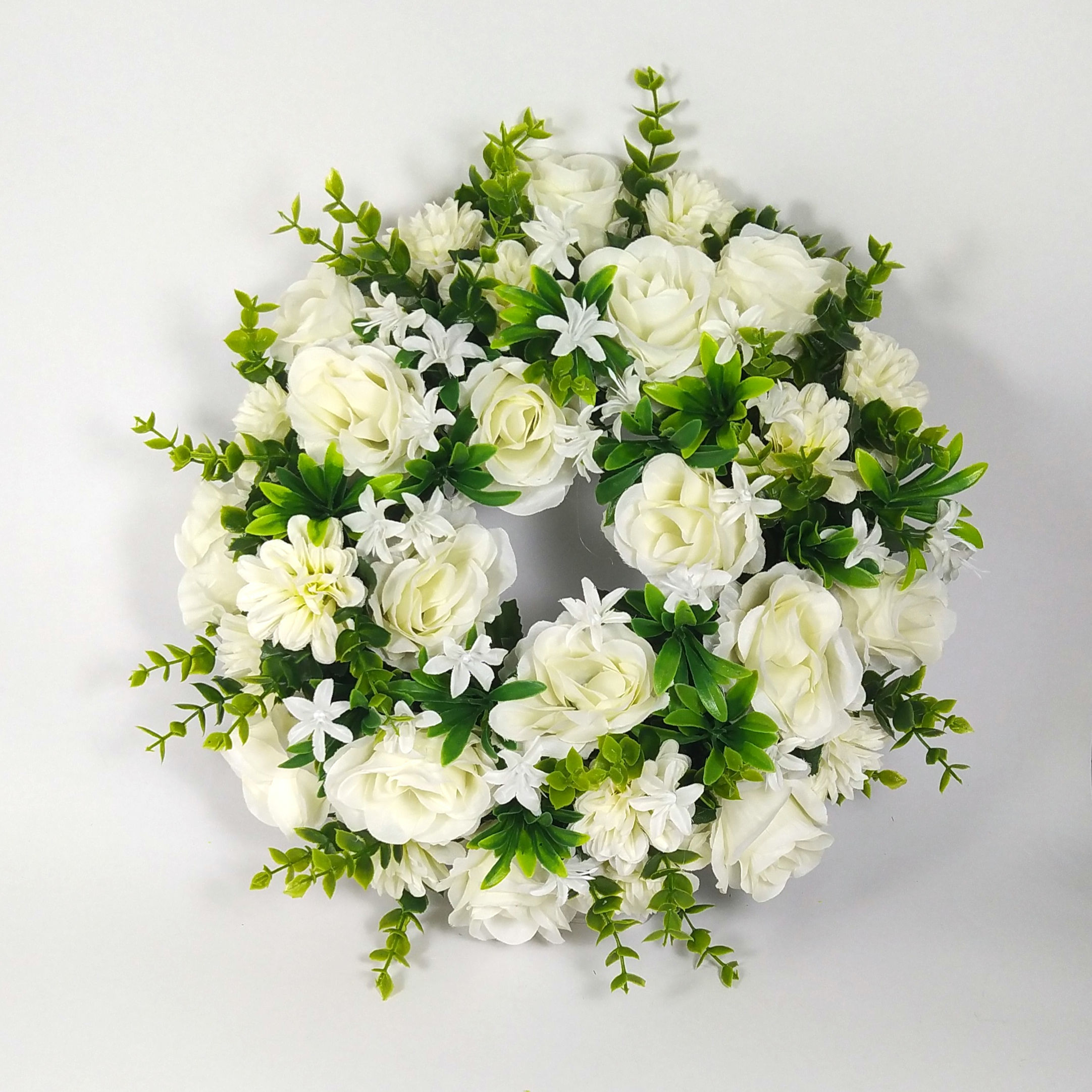  Τριαντάφυλλα με ζίνια  μεγάλα λευκά - Στεφάνι