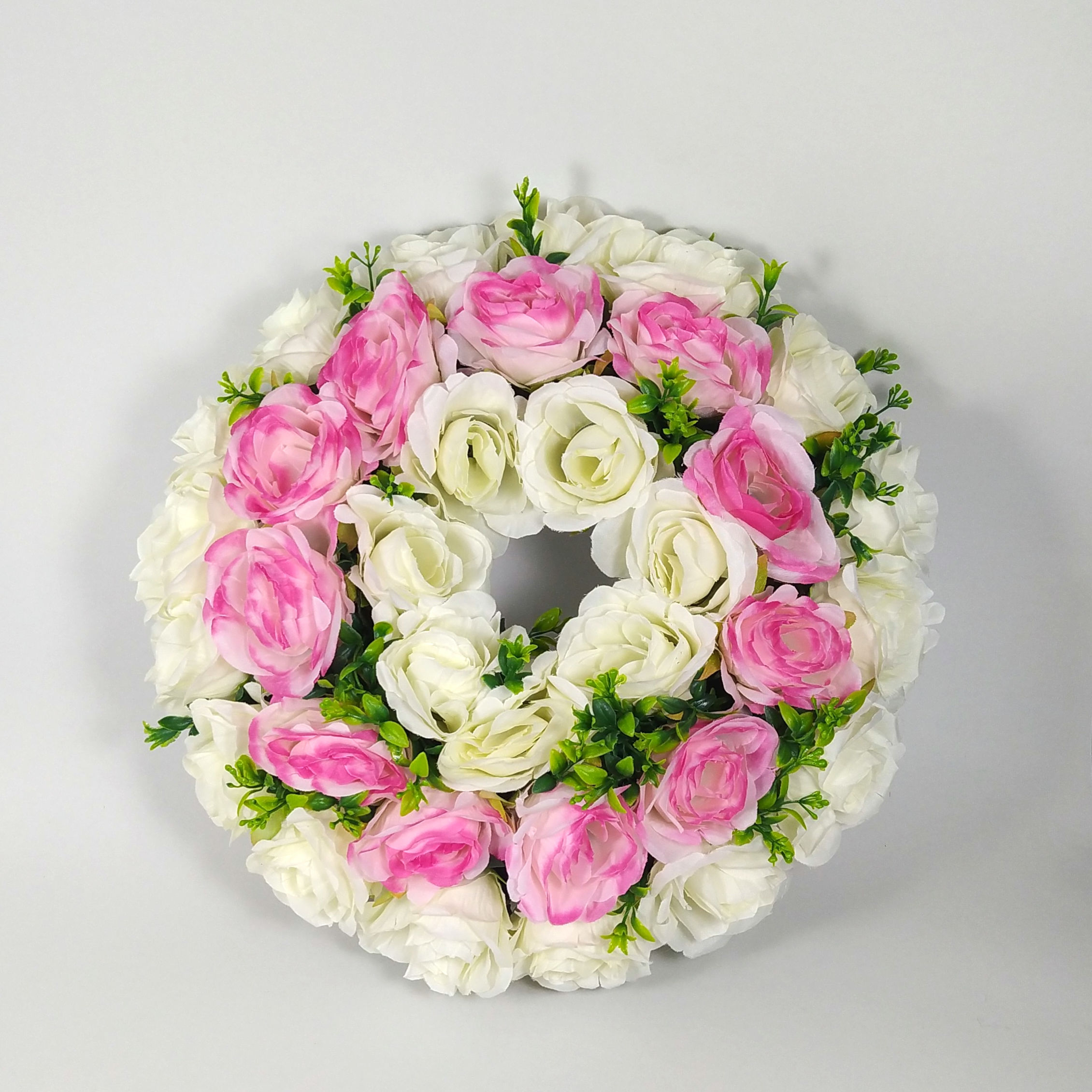 Τριαντάφυλλα μπακαρά λευκά ροζ- Στεφάνι