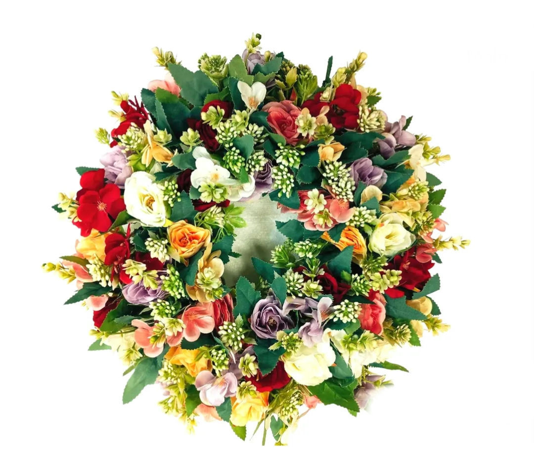 Στεφάνι πολύχρωμο τριαντάφυλλα και πανσές