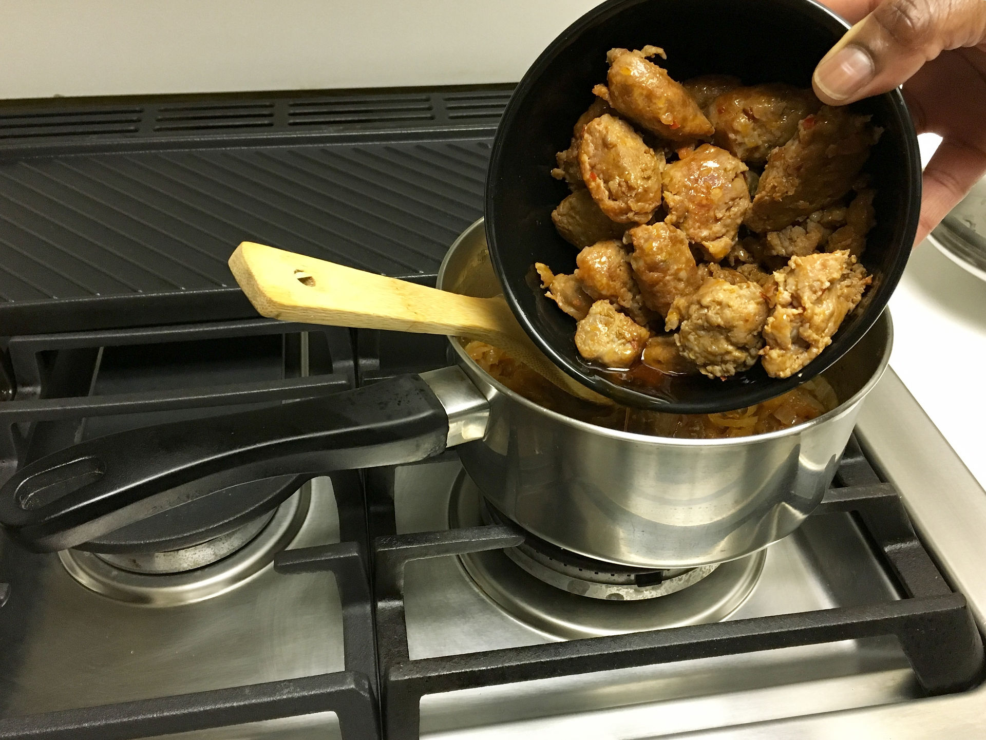 Add cooked Premio sausages