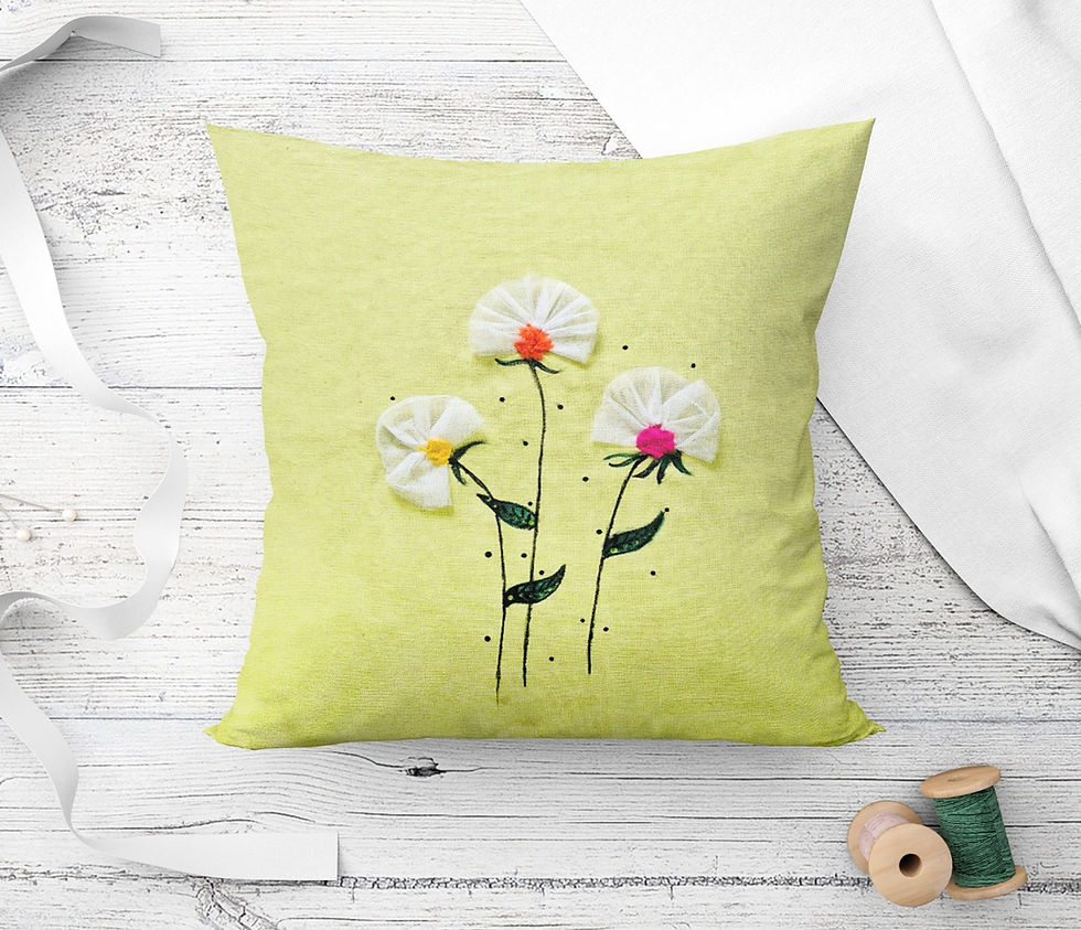 Cushion Cover Net work Flower pillow cover with hand Painting kantha Art
