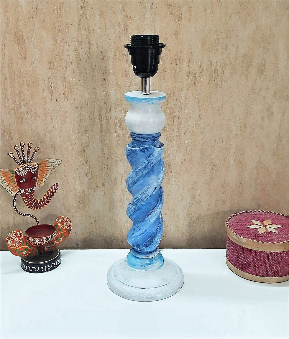 Thumbnail: Lamp with Rope pattern hand carved hand painted WhiteBlue Vintage