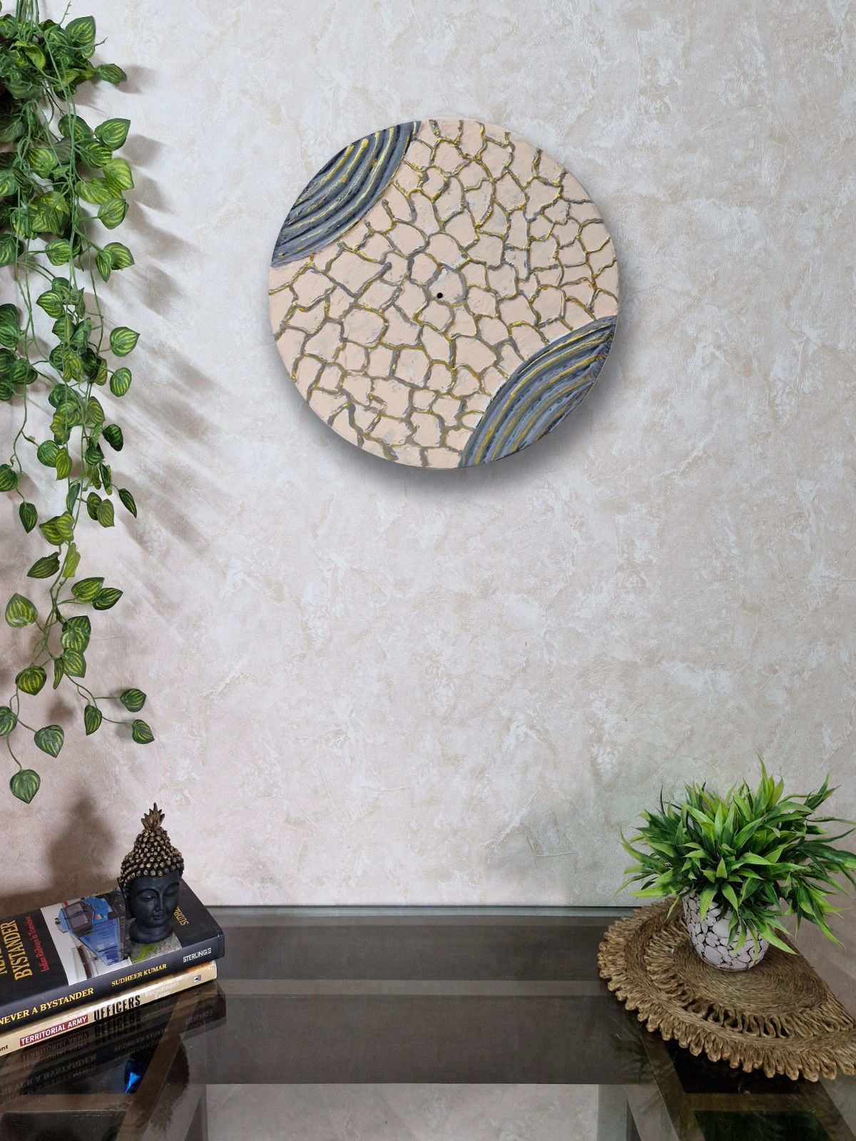 Wall Art 15 inch Linear Panel Fusion of Marble on wood handmade 3