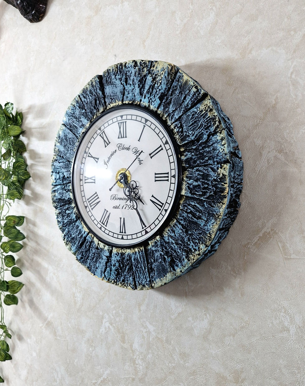 Thumbnail: Clock with Tree Bark Outer Lining Rustic Mint Color