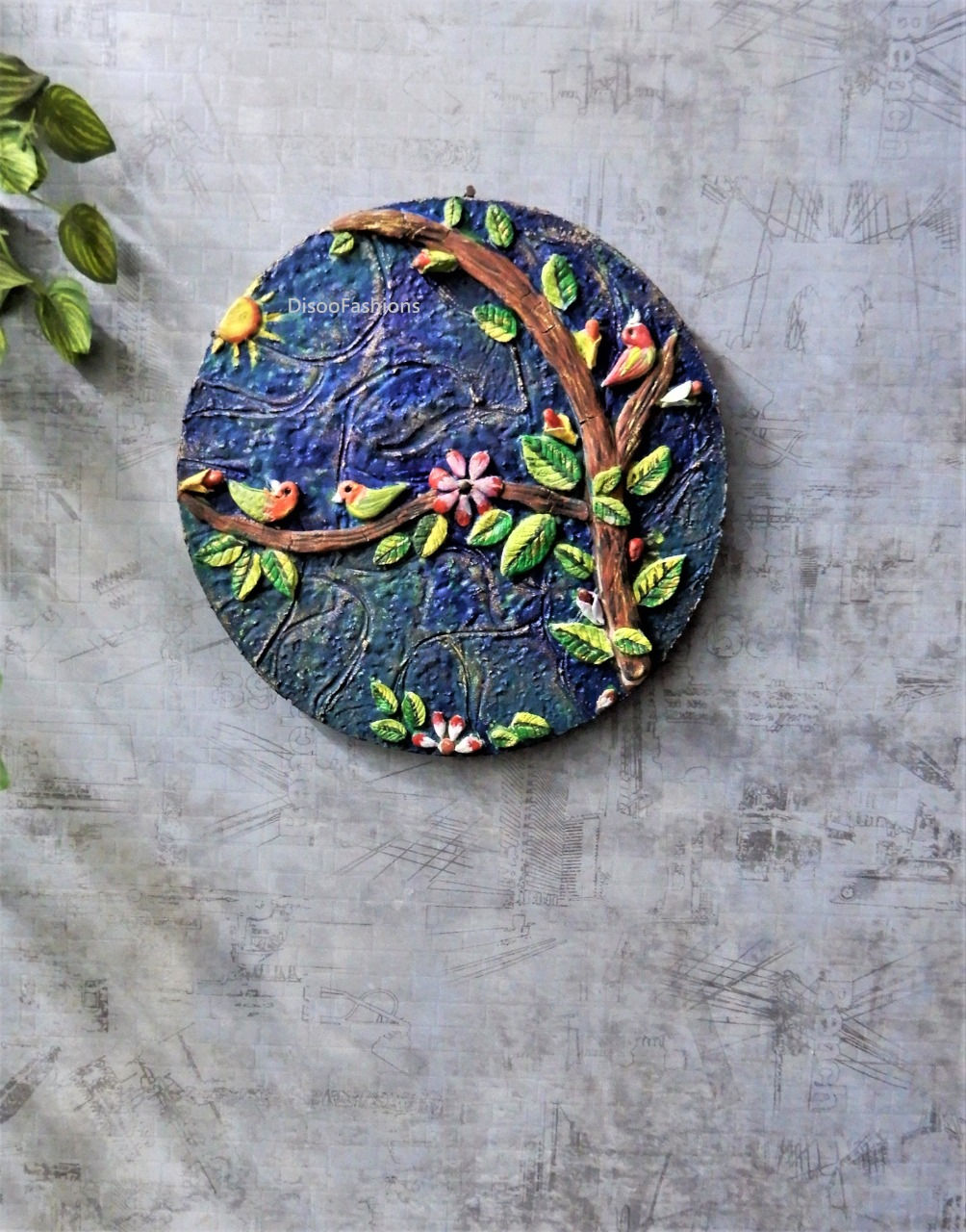 Wall Panel Wall hanging Wooden Wall Plate hand carving of MarbleDust embossed