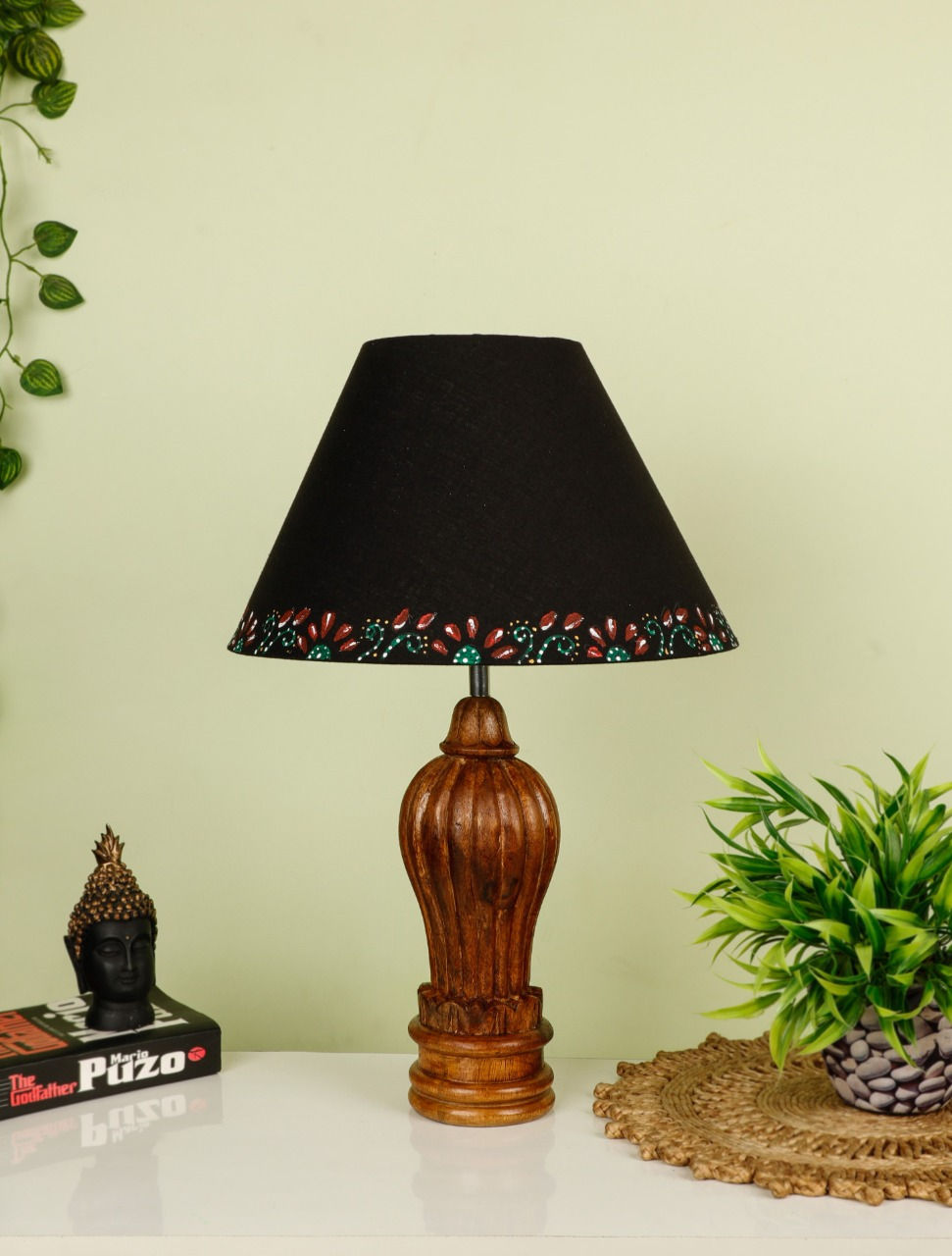 Thumbnail: Lamp Gada Pattern hand carved on premium wood (CoffeeWalnut Color)