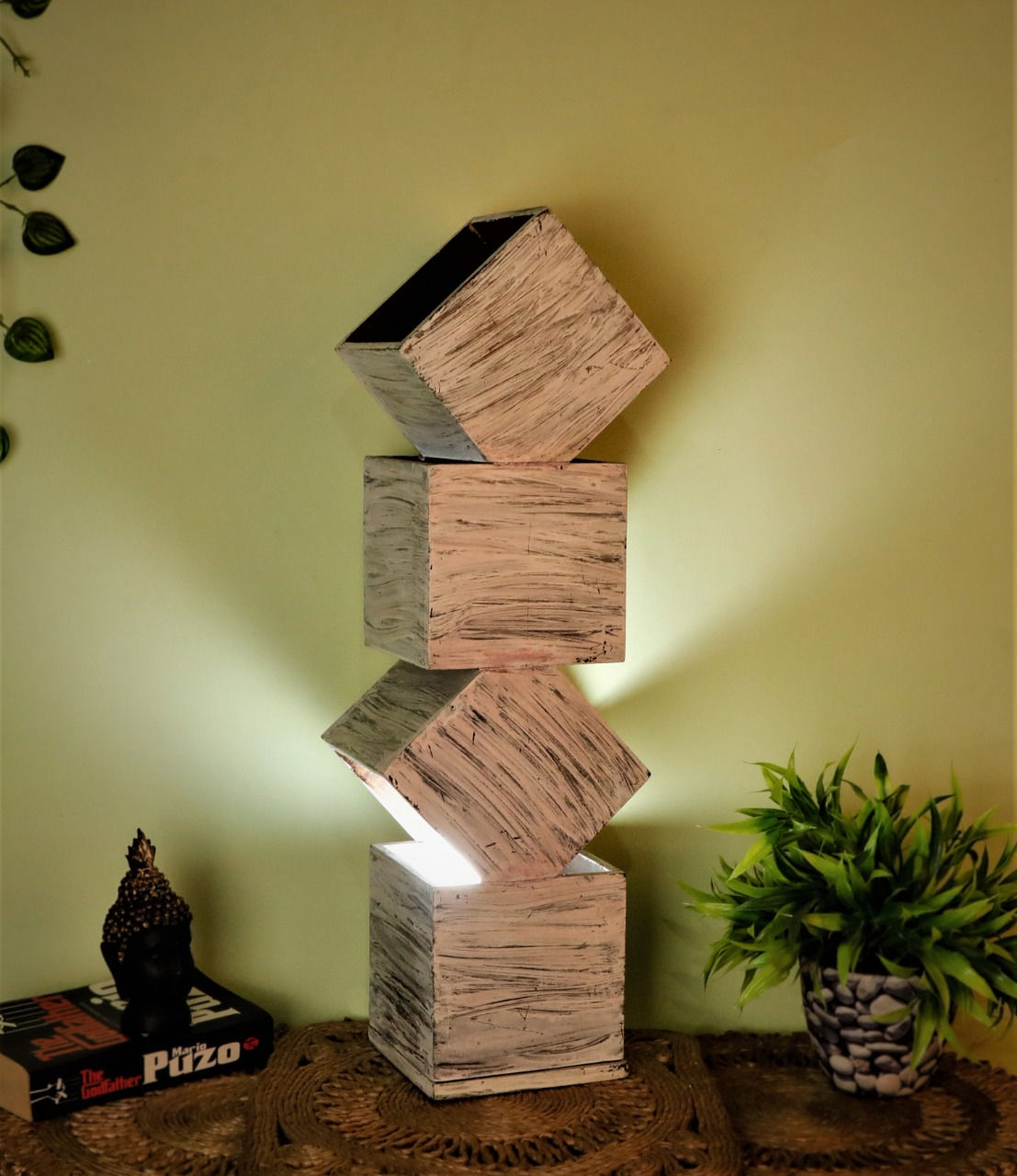Table Lamp - Cubes Over Cubes - Vastu Concept - Distressed Wooden Style
