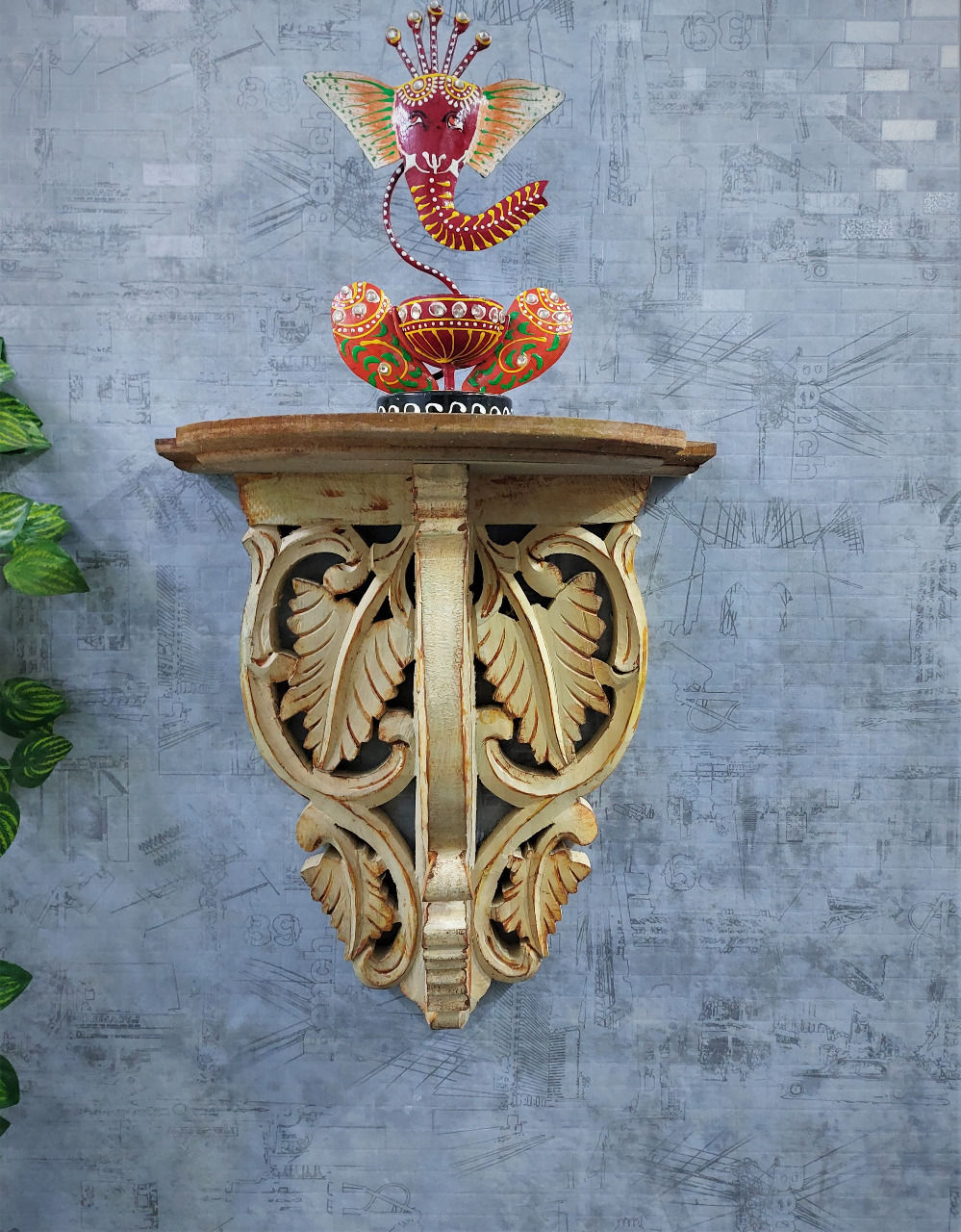 Wall Shelf Pooja Shelf Wall Decor Vintage Frame in Natural Finish