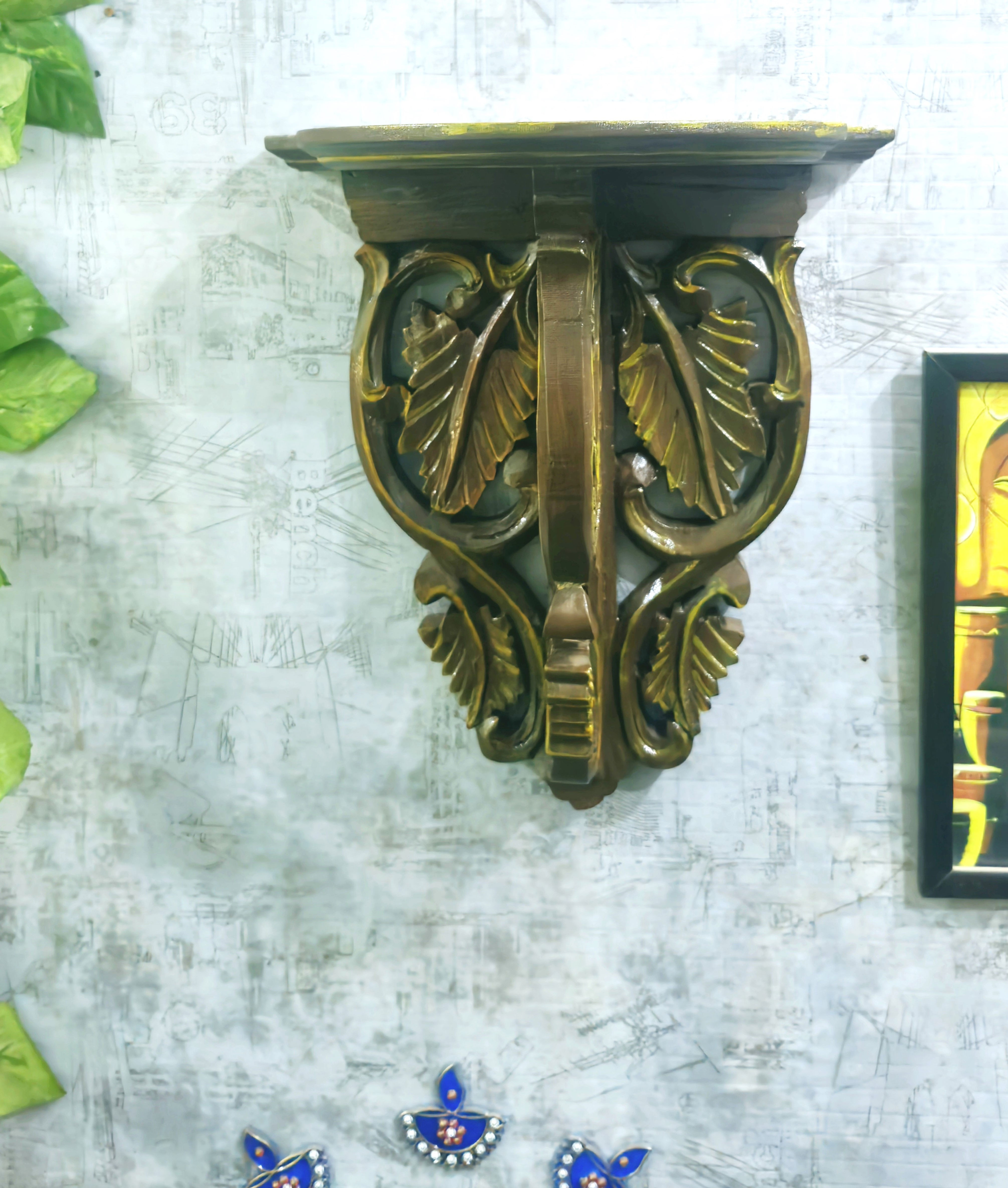 Wall Shelf for Pooja Home decor Coffee color