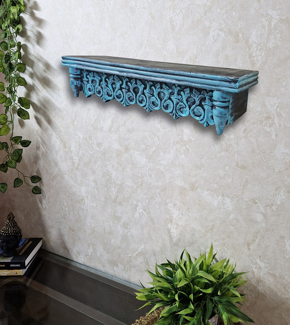 Thumbnail: Wall Shelf Mint With Pillar Pooja Shelf Wall Decor Hand Carving