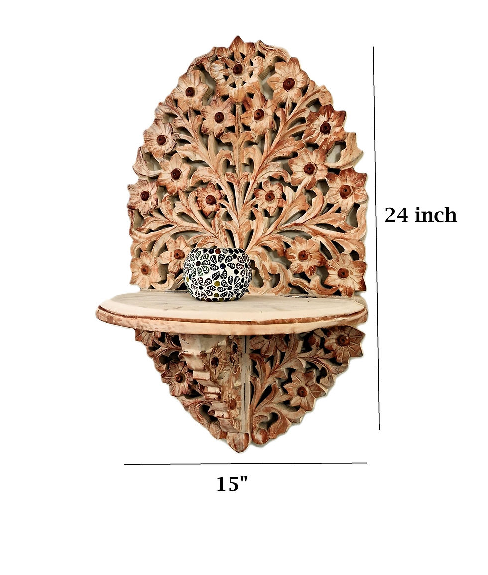 Thumbnail: Wall Shelf Large Size Pooja Shelf Natural Wood, handmade Carving Wooden Wall Art